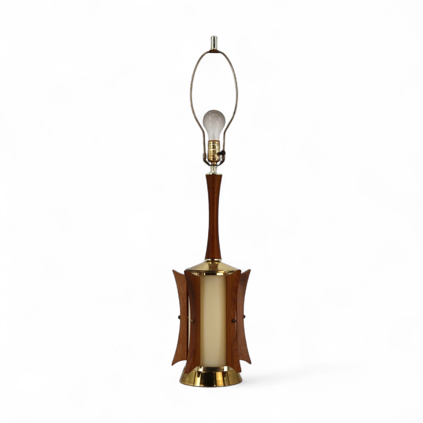 Atomic Style Vintage Mid Century Modern Brass and Walnut Fins Table Lamp c. 1960s