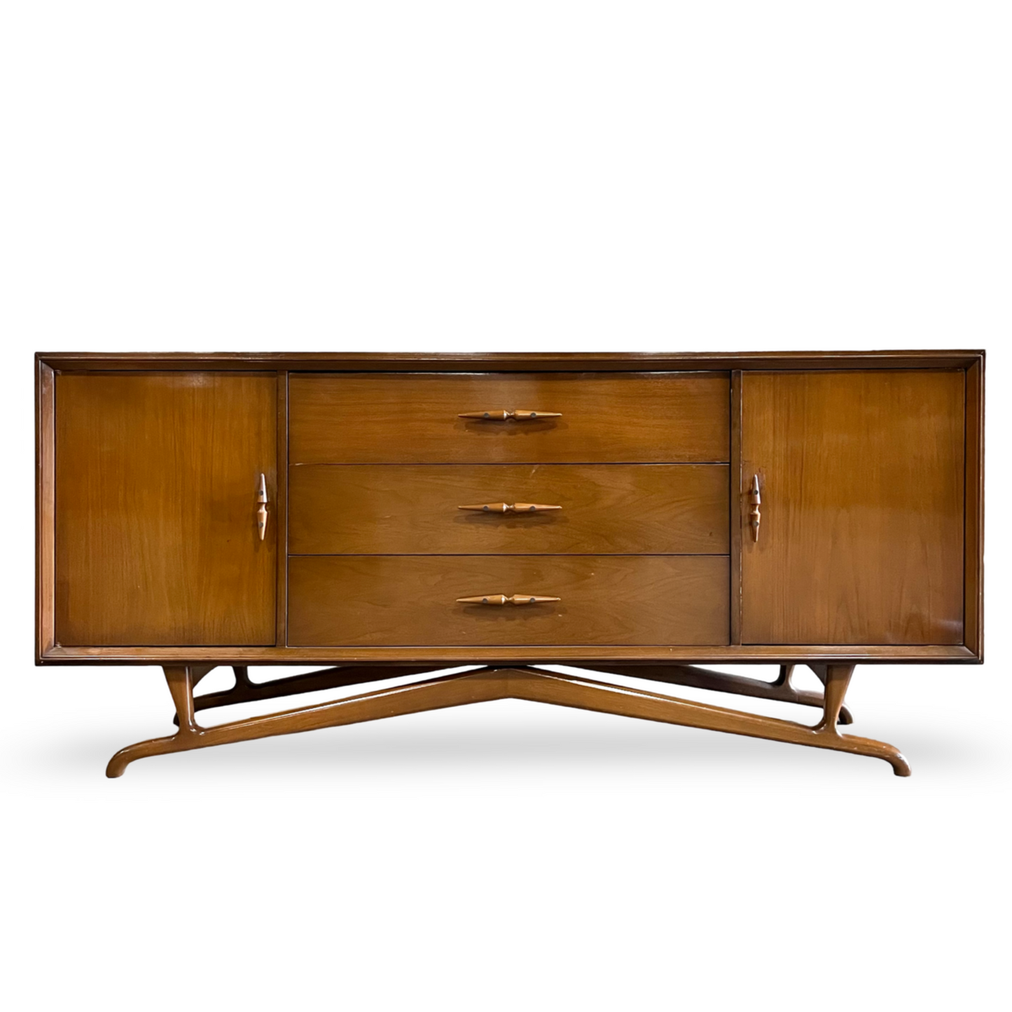 Geometric Base Vintage Mid Century Modern Lowboy Dresser or Credenza c. 1960s