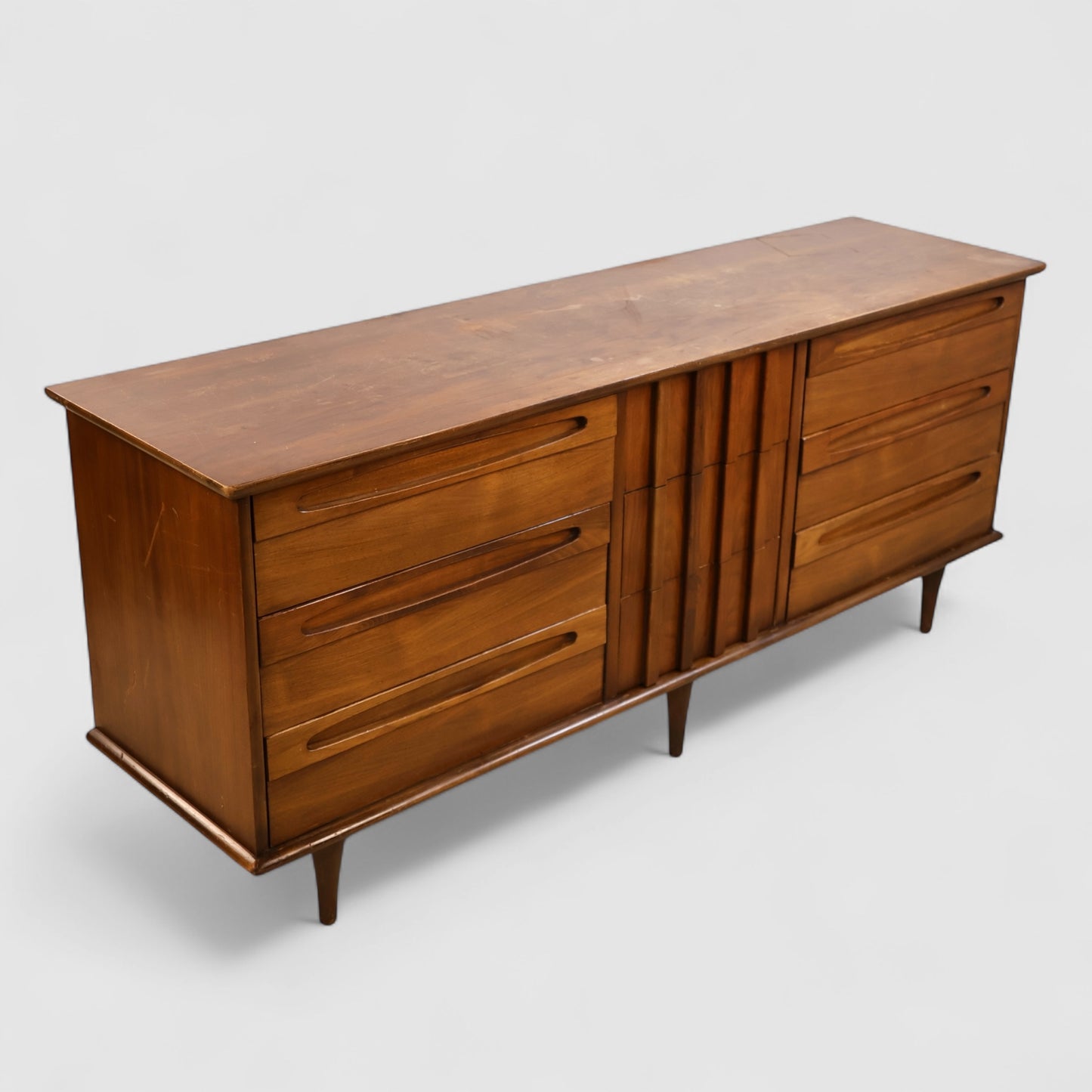 American of Martinsville Vintage Mid Century Modern Brutalist Lowboy Dresser c. 1960s