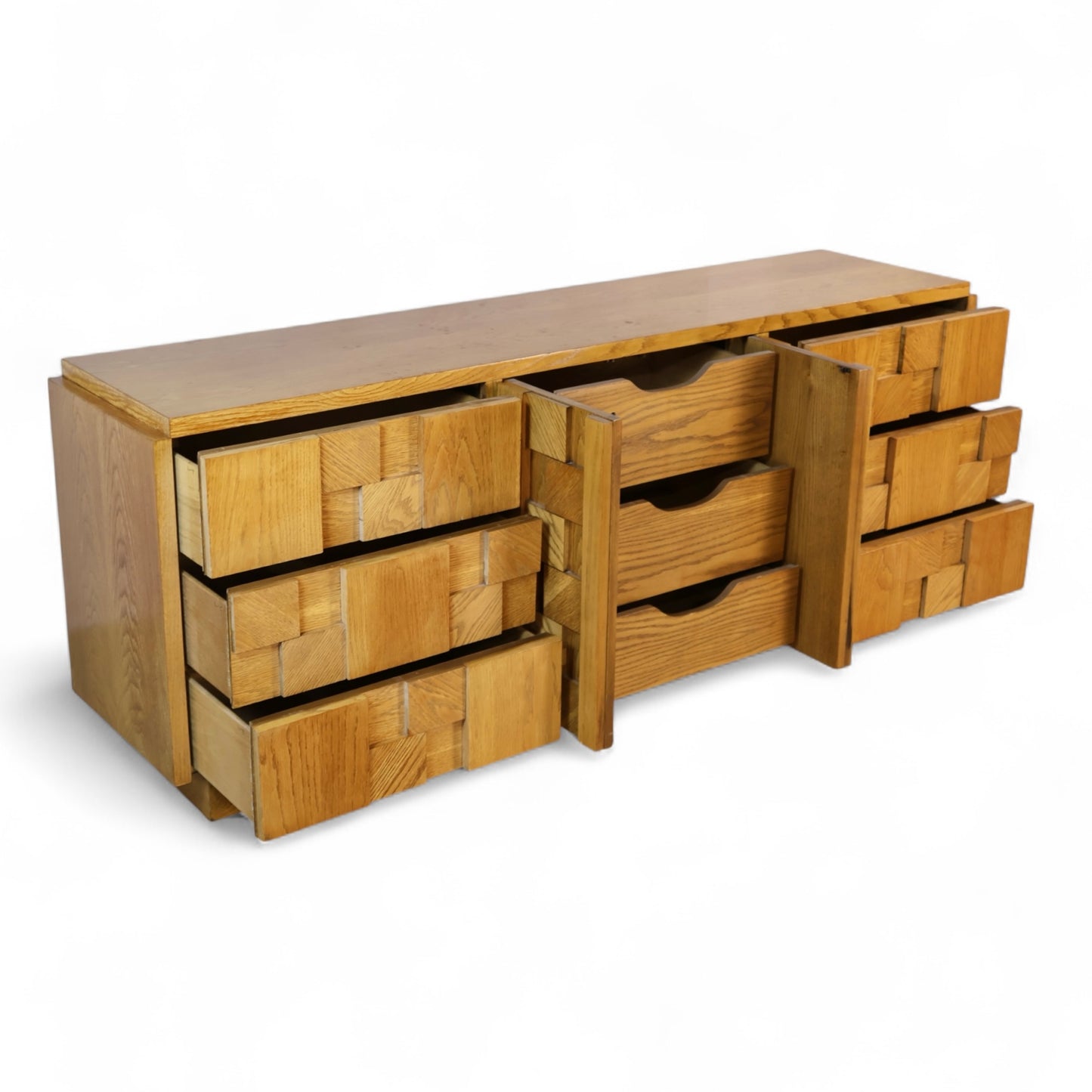 Lane Staccato Brutalist Vintage Mid Century Modern White Oak Lowboy Dresser c. 1970s