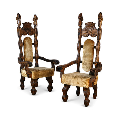 Witco Tiki Rare Pair of Vintage Mid Century Modern Throne Chairs c.... โ front view