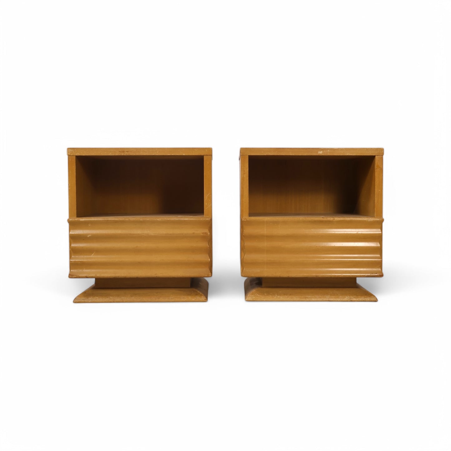 Birch Vintage Streamline Mid Century Modern Pair of Nightstands c. 1950s