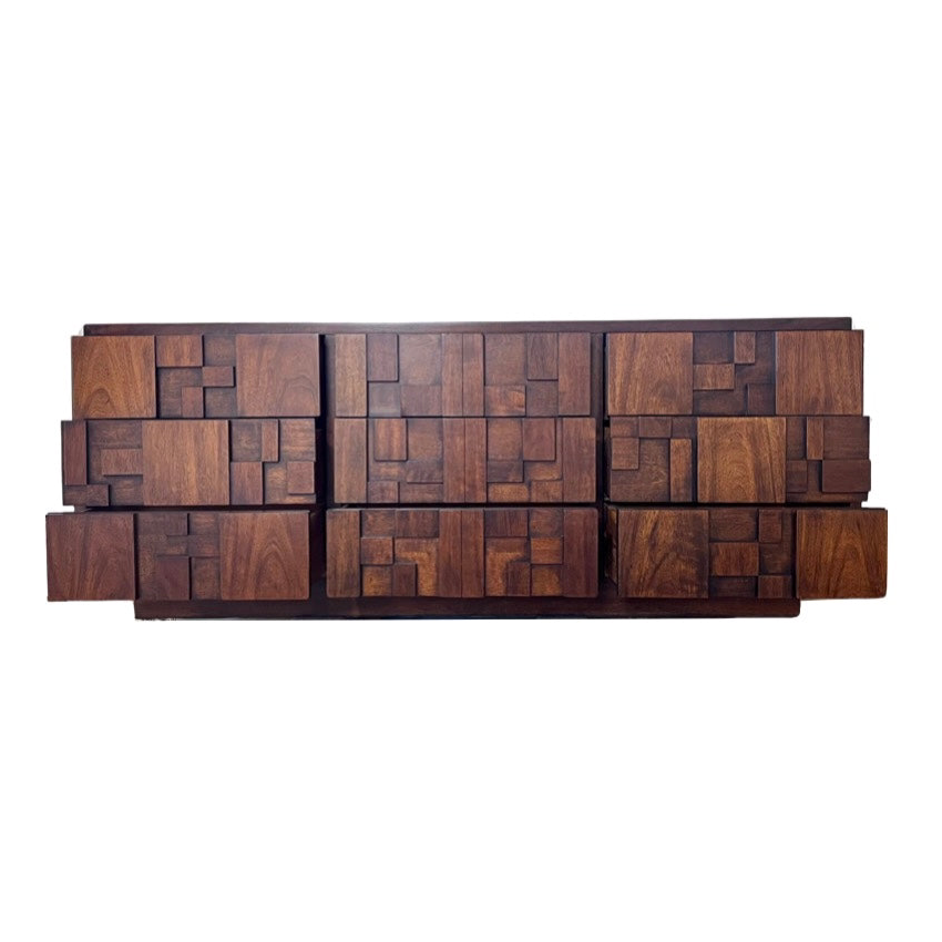 Lane Staccato Vintage Mid Century Modern Brutalist 9 Drawer Lowboy Dresser c. 1970s