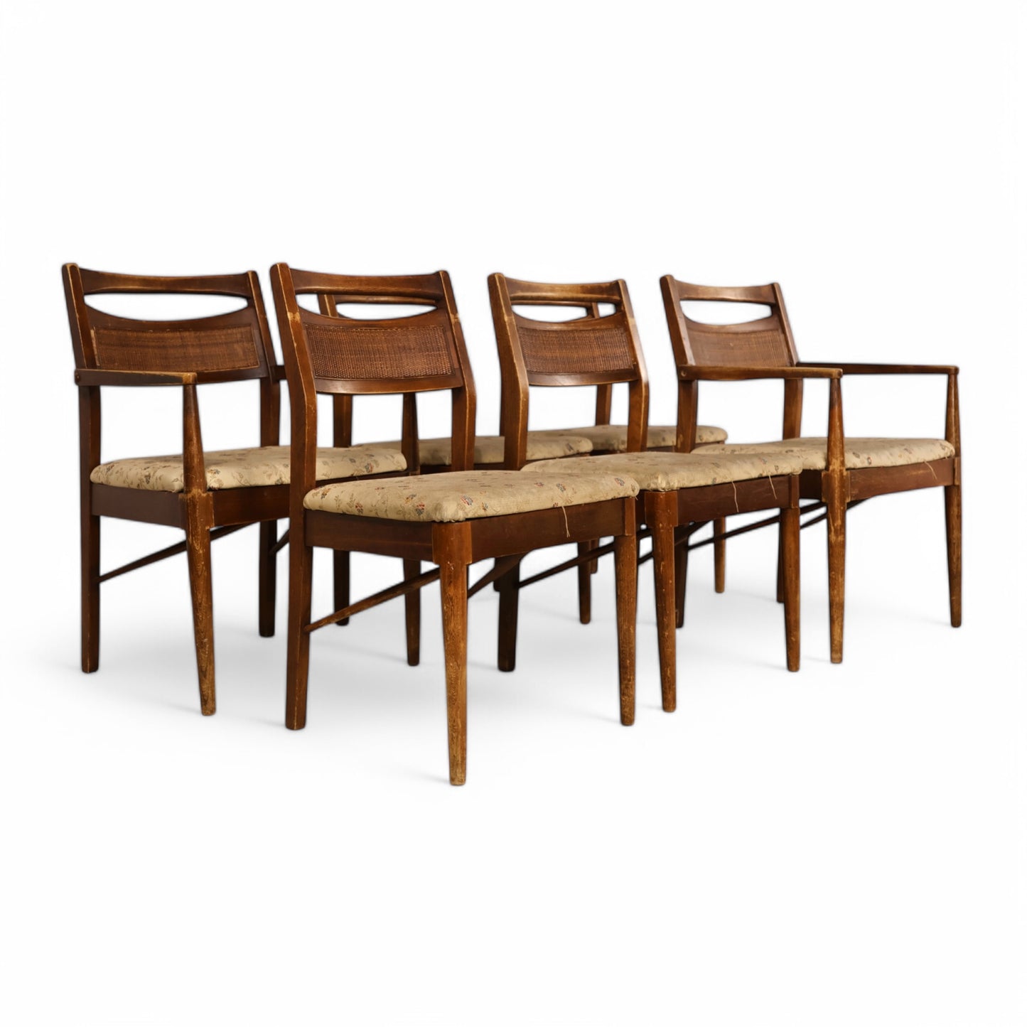 Set of six mid-century modern dining chairs by Merton Gershun with walnut frames