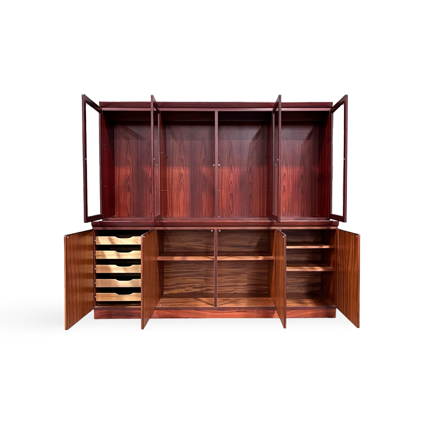 Skovby Vintage Danish Mid Century Modern 2 Piece Rosewood China Cabinet Hutch