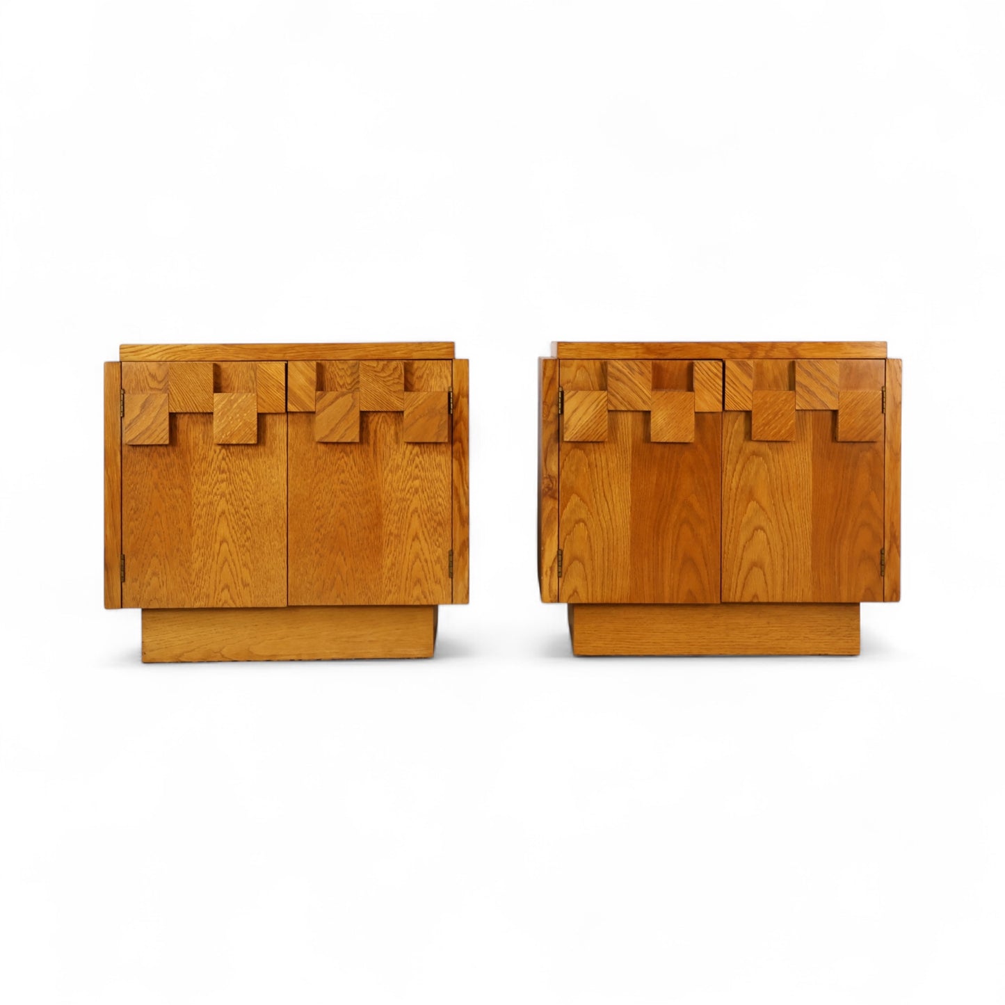 Lane Staccato Vintage Mid Century Modern Brutalist White Oak Pair of Nightstands c. 1970s
