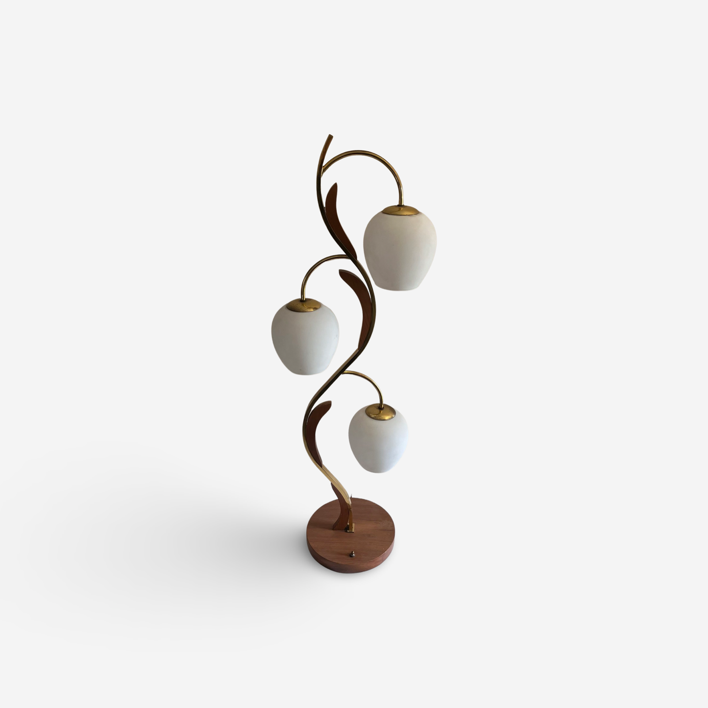 Otto Guggenheim Style Vintage Mid Century Modern Brass and Walnut Lamp c. 1960s