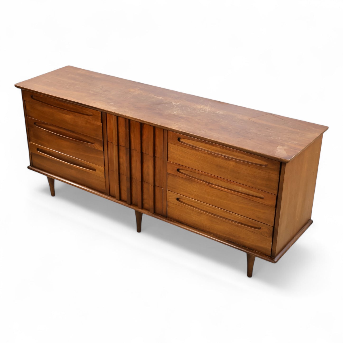 American of Martinsville Vintage Mid Century Modern Brutalist Lowboy Dresser c. 1960s