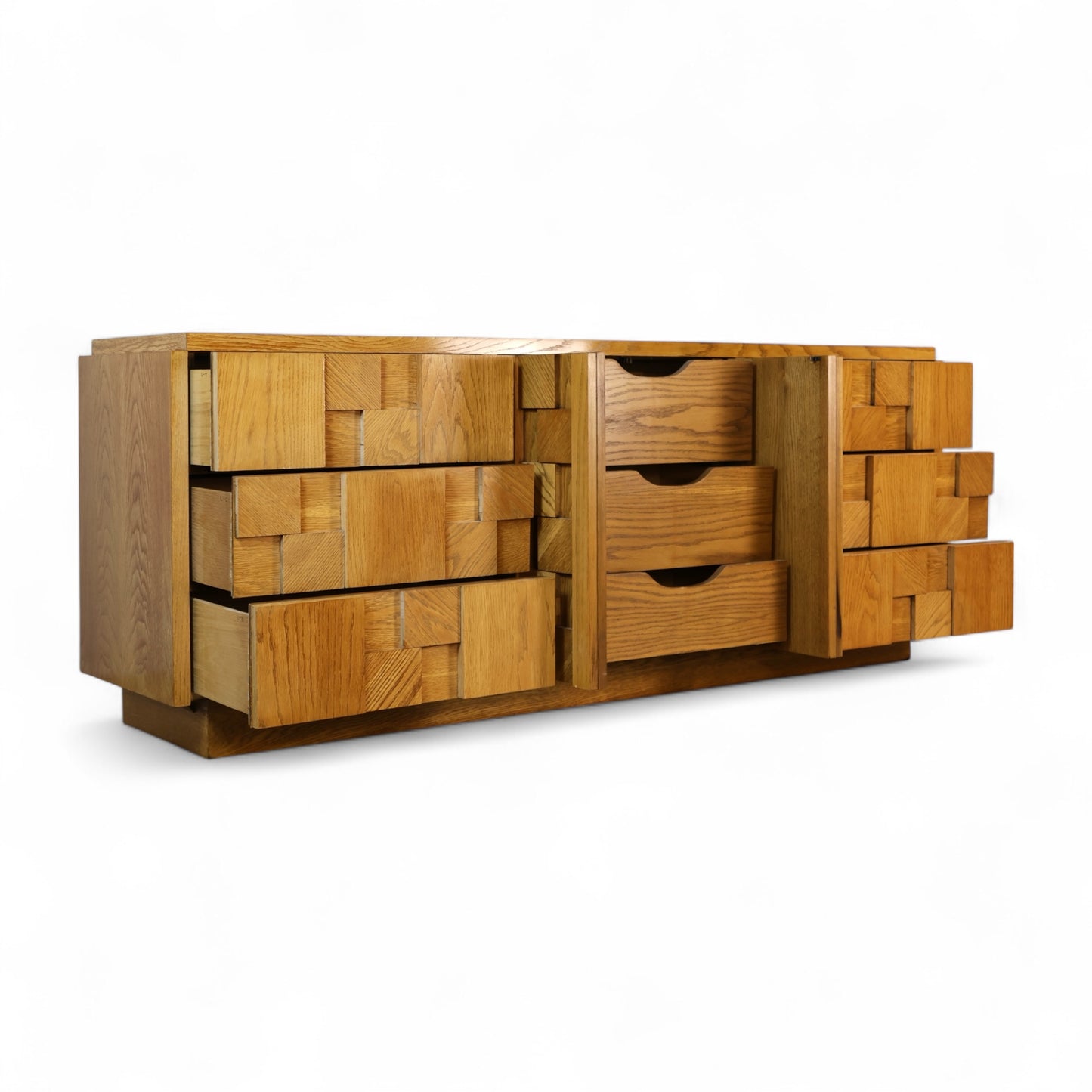 Lane Staccato Brutalist Vintage Mid Century Modern White Oak Lowboy Dresser c. 1970s