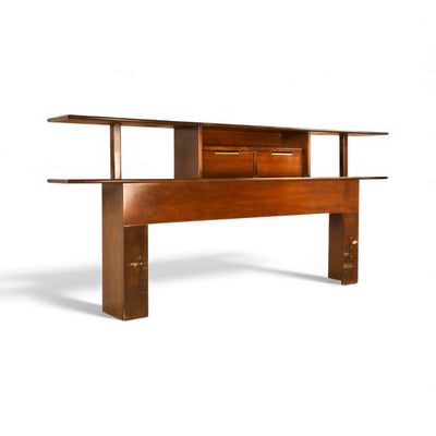 Cavalier Vintage Mid Centuey Modern Queen Headboard c. 1960s — walnut construction, front view
