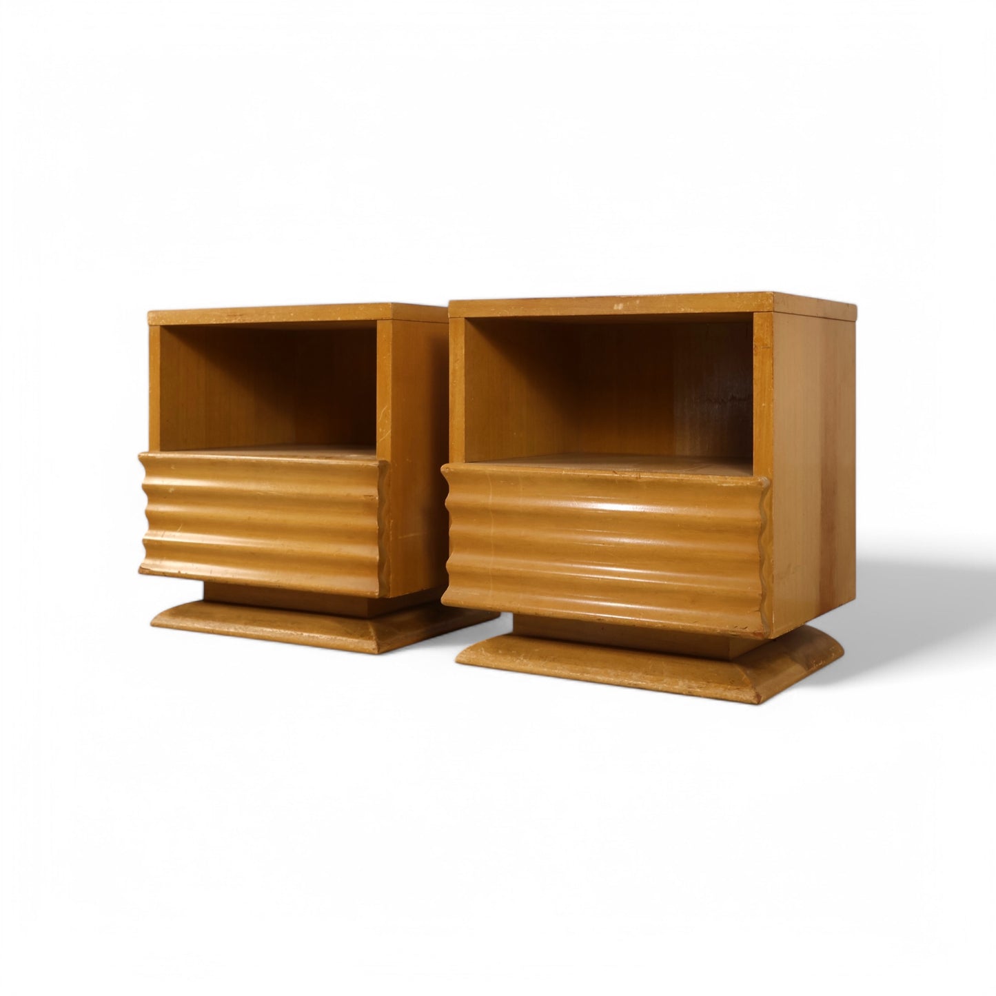 Birch Vintage Streamline Mid Century Modern Pair of Nightstands c. 1950s