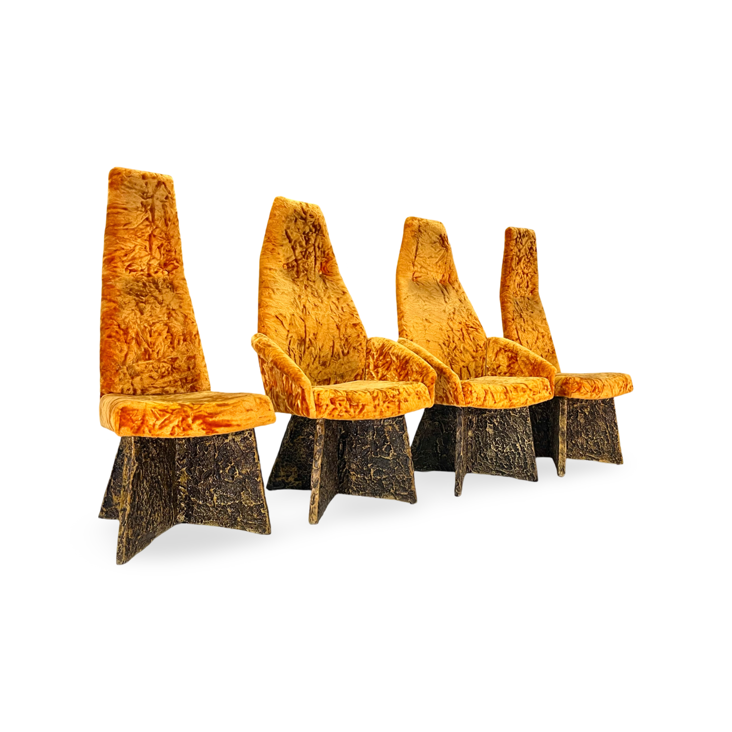 Brutalist dining chairs with resin bases and original fabric, Vintage MCM