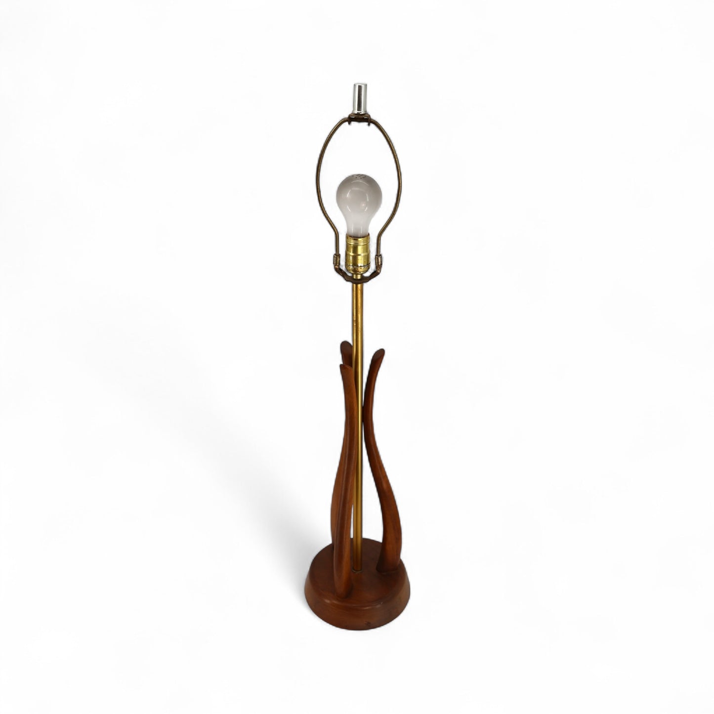 Sculptural Vintage Mid Century Modern Bohemian Blooming Flower Walnut and Brass Table Lamp c. 1960s