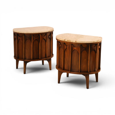 Kent Coffey Perspecta Vintage Mid Century Modern Marble Top Pair of Nightstands c. 1960s