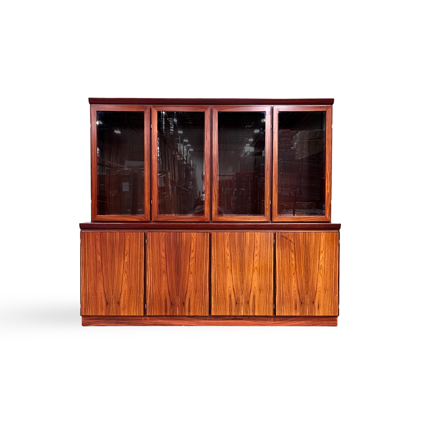 Skovby Vintage Danish Mid Century Modern 2 Piece Rosewood China Cabinet Hutch