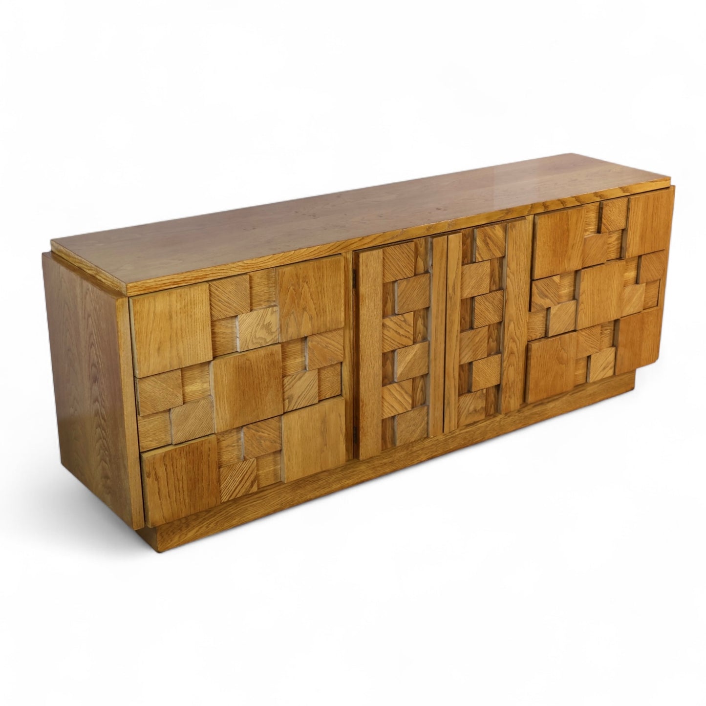 Lane Staccato Brutalist Vintage Mid Century Modern White Oak Lowboy Dresser c. 1970s