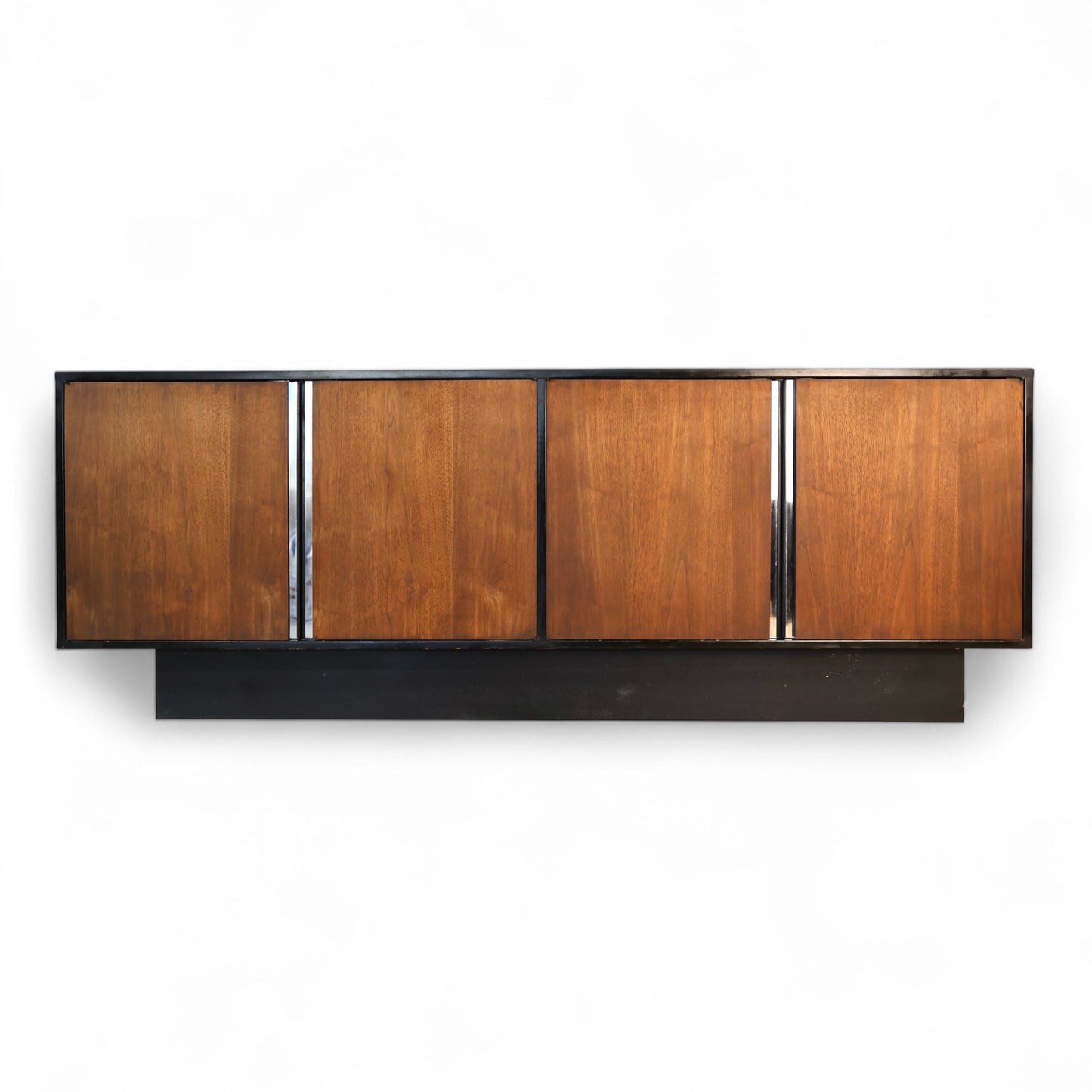 Milo Baughman Style Vintage Mid Century Modern Walnut and Chrome Credenza c. 1970s