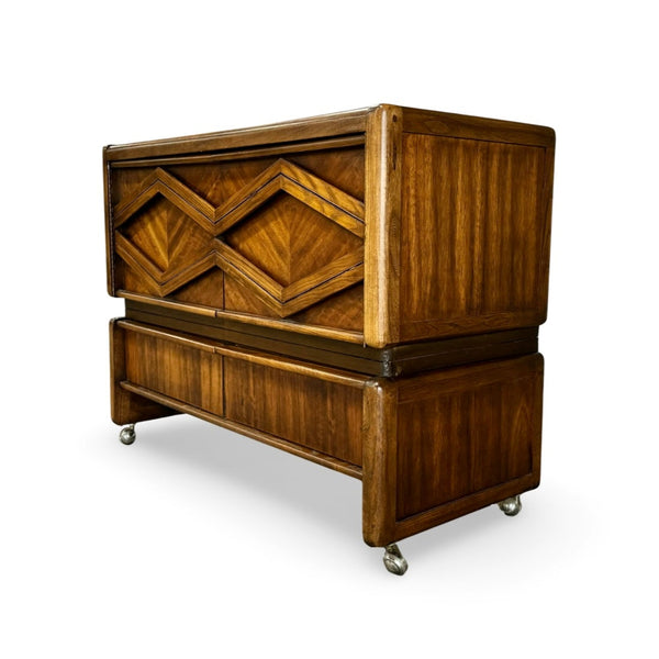 Pulaski Vintage Mid Century Modern Brutalist Bar Cart c. 1970s — front view