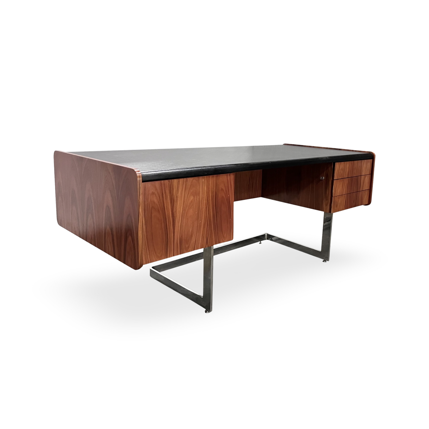 Ste Marie and Laurent Vintage Mid Century Modern Rosewood and Chrome Executive Desk c. 1960s