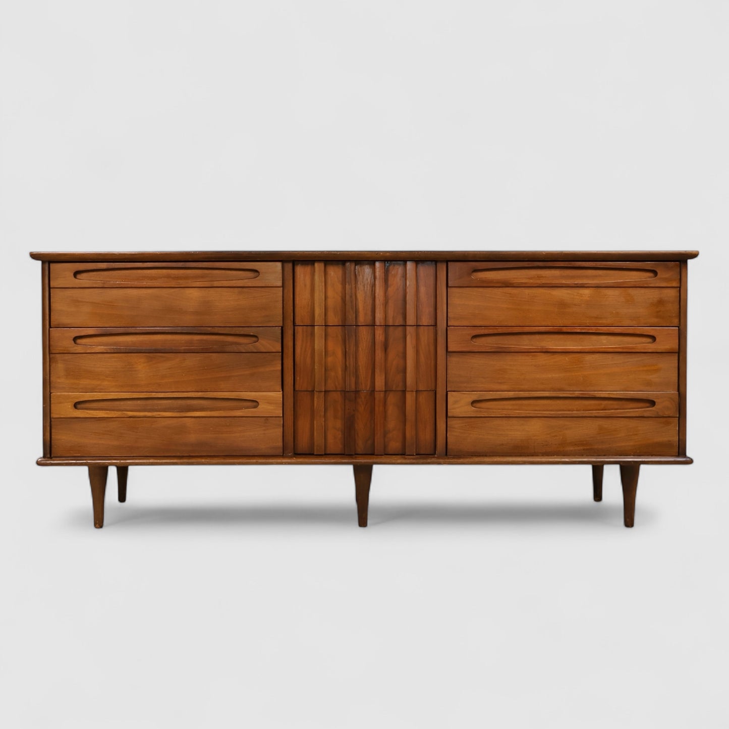 American of Martinsville Vintage Mid Century Modern Brutalist Lowboy Dresser c. 1960s