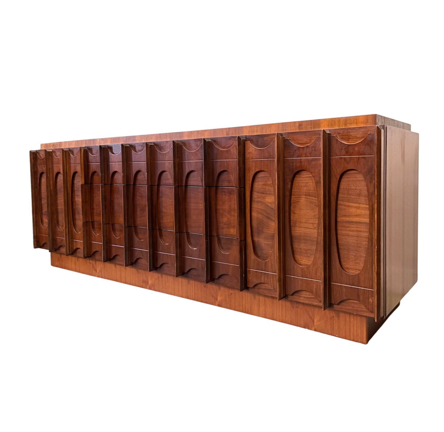Tobago Furniture Brutalist Mid Century Vintage Lowboy Triple 9 Drawer Dresser