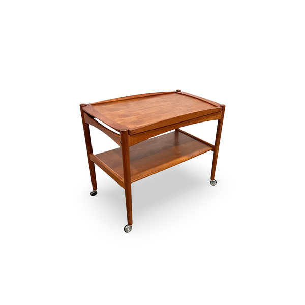 Poul Hundevad Vintage Mid Century Danish Modern Teak Bar Trolley Ca... — teak construction, front view