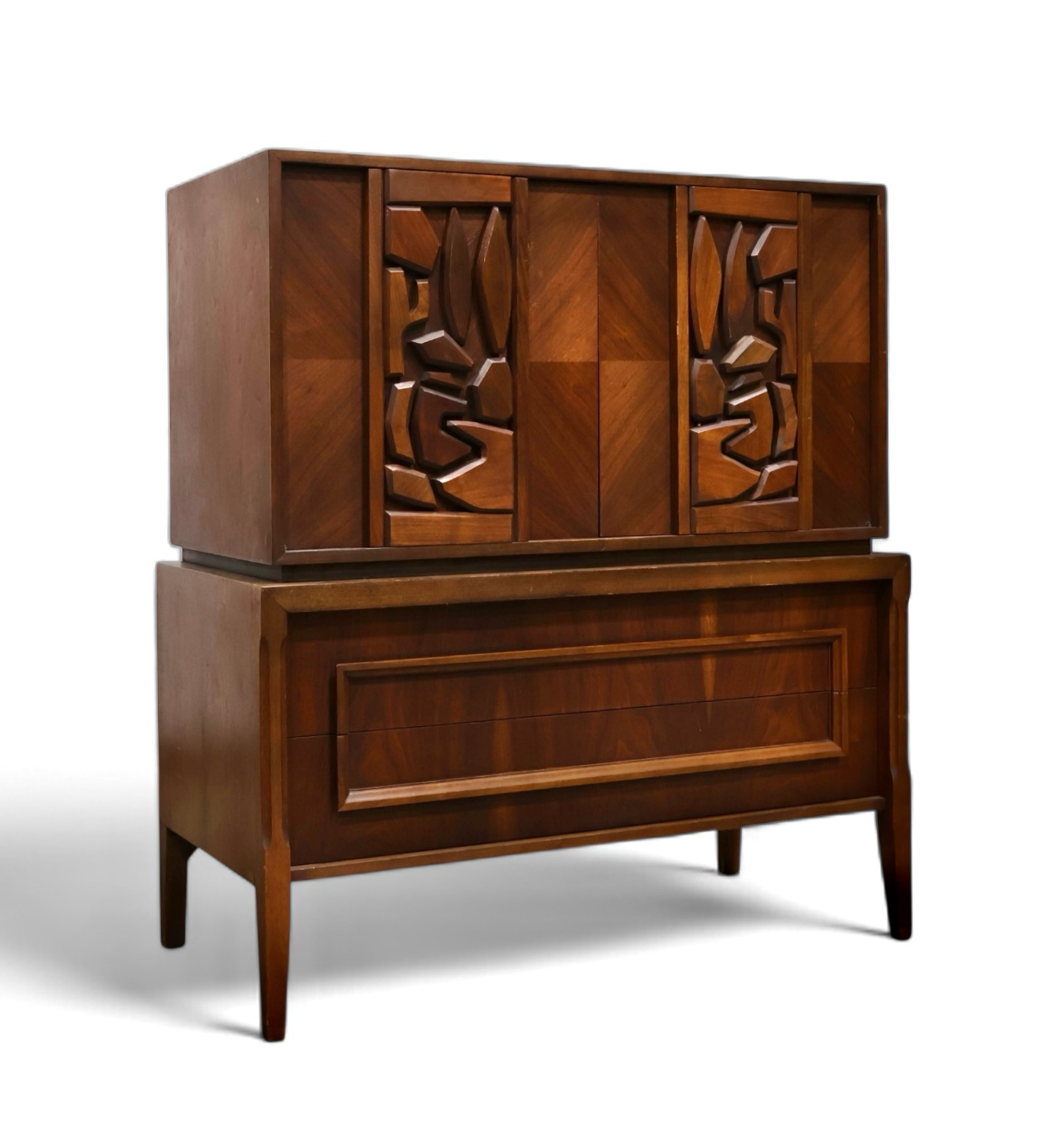 United Furniture Tiki Vintage Mid Century Modern Highboy Dresser c. 1960s