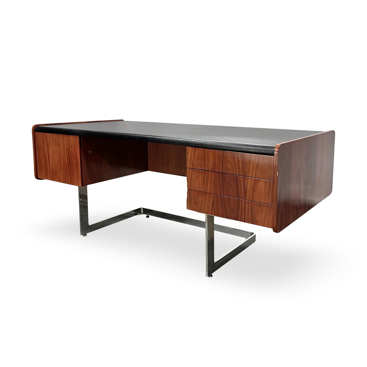 Ste Marie and Laurent Vintage Mid Century Modern Rosewood and Chrome Executive Desk c. 1960s