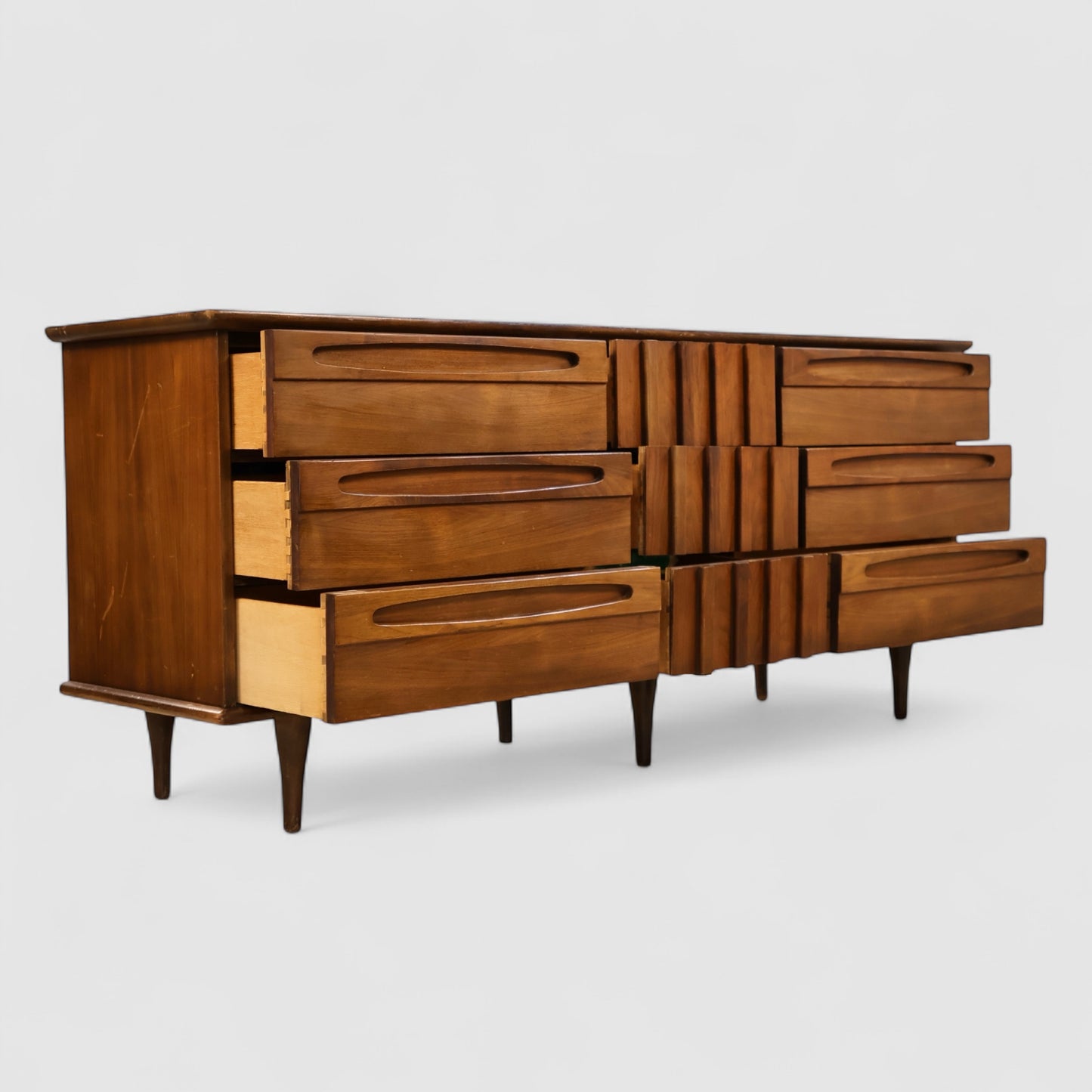 American of Martinsville Vintage Mid Century Modern Brutalist Lowboy Dresser c. 1960s