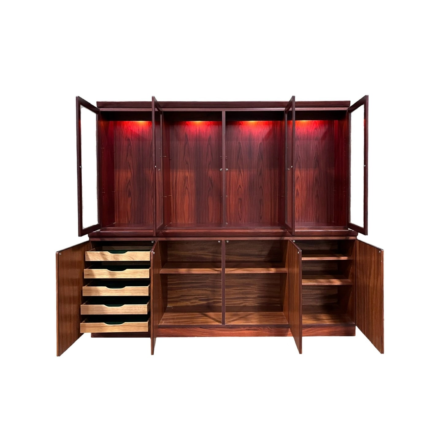 Skovby Vintage Danish Mid Century Modern 2 Piece Rosewood China Cabinet Hutch