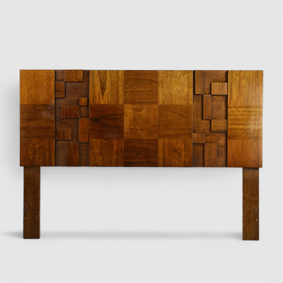 Lane Staccato Vintage Brutalist Mid Century Modern Queen Headboard ... — walnut construction, front view