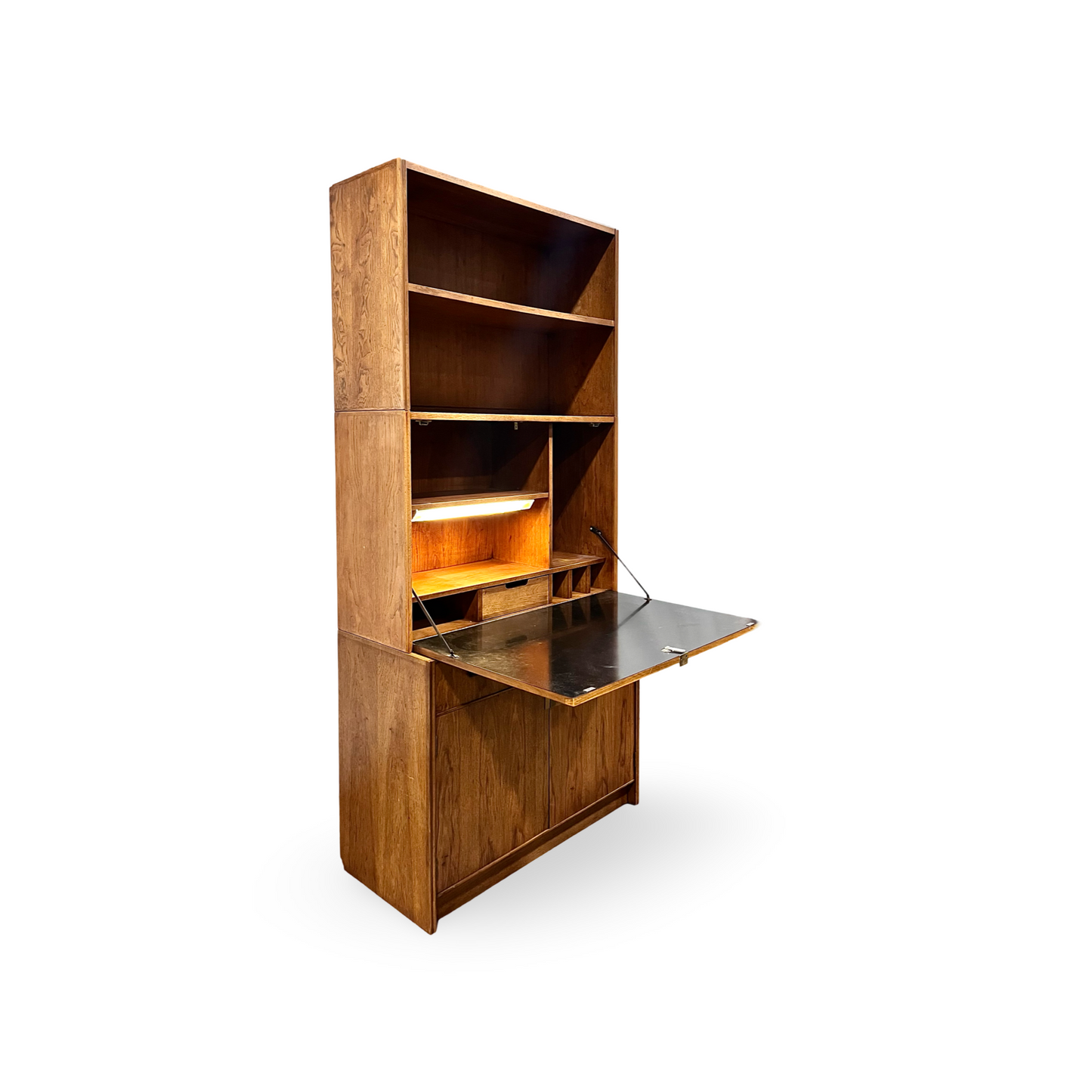 Jack Cartwright for Founders Patterns 15 Mid Century Modern Bookshelf Cabinet with Drop Down Desk c. 1960s