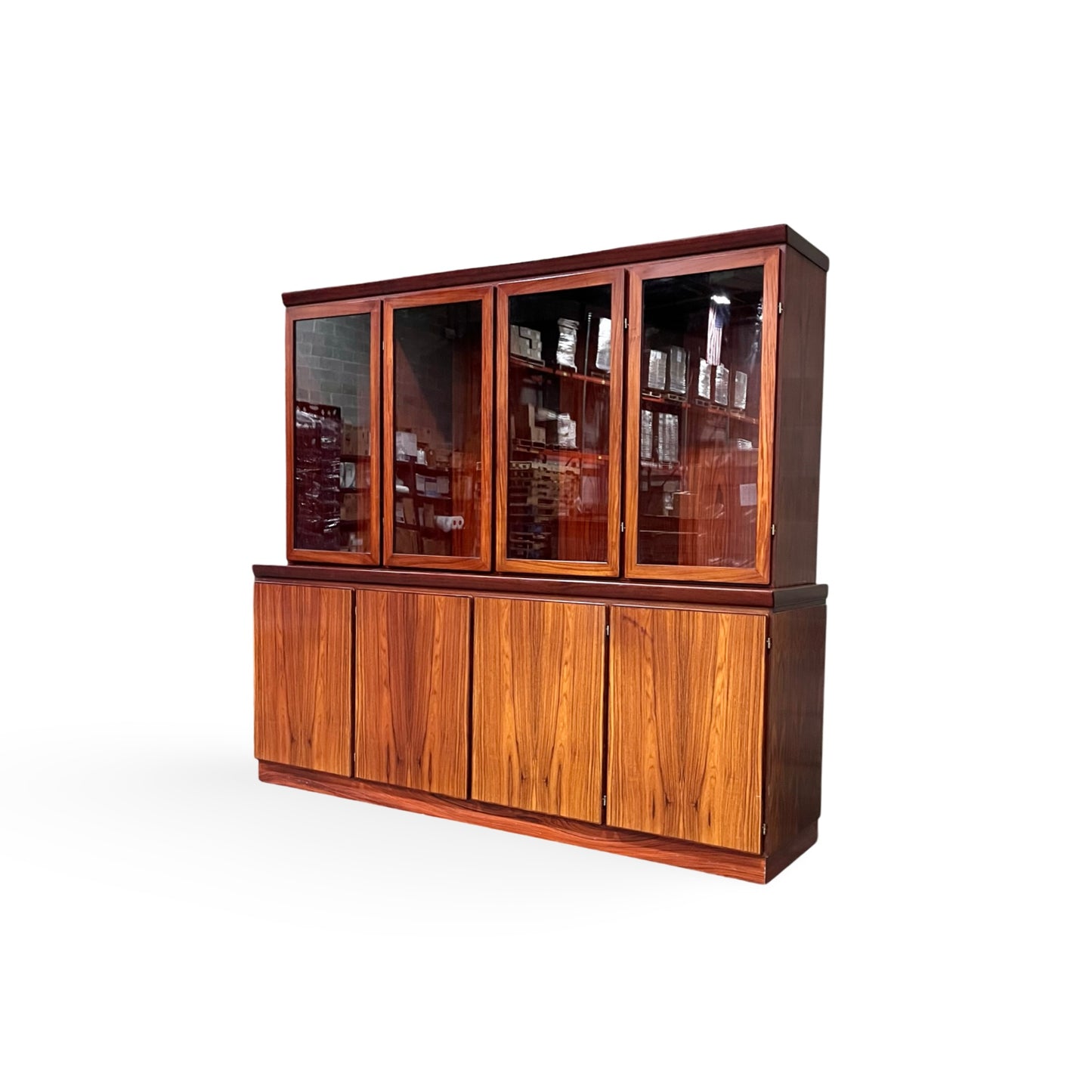 Skovby Vintage Danish Mid Century Modern 2 Piece Rosewood China Cabinet Hutch