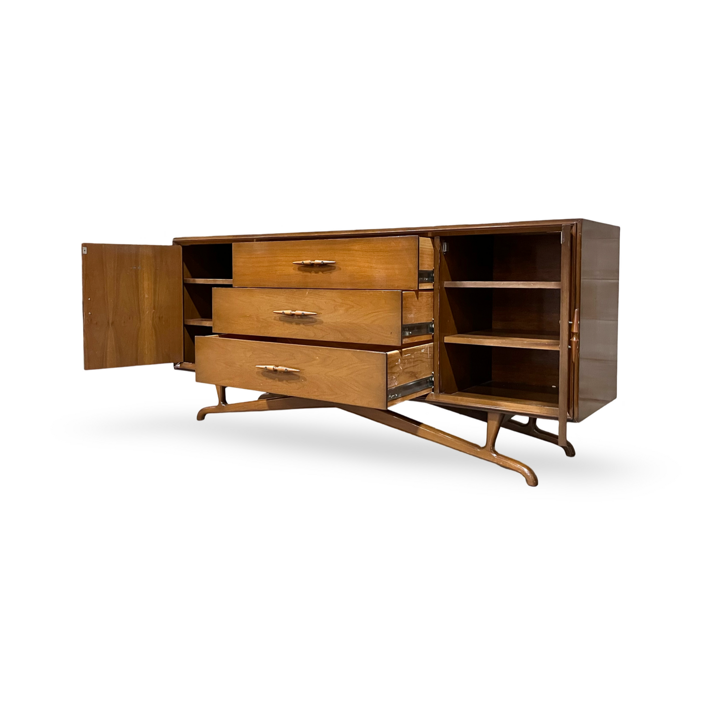 Geometric Base Vintage Mid Century Modern Lowboy Dresser or Credenza c. 1960s
