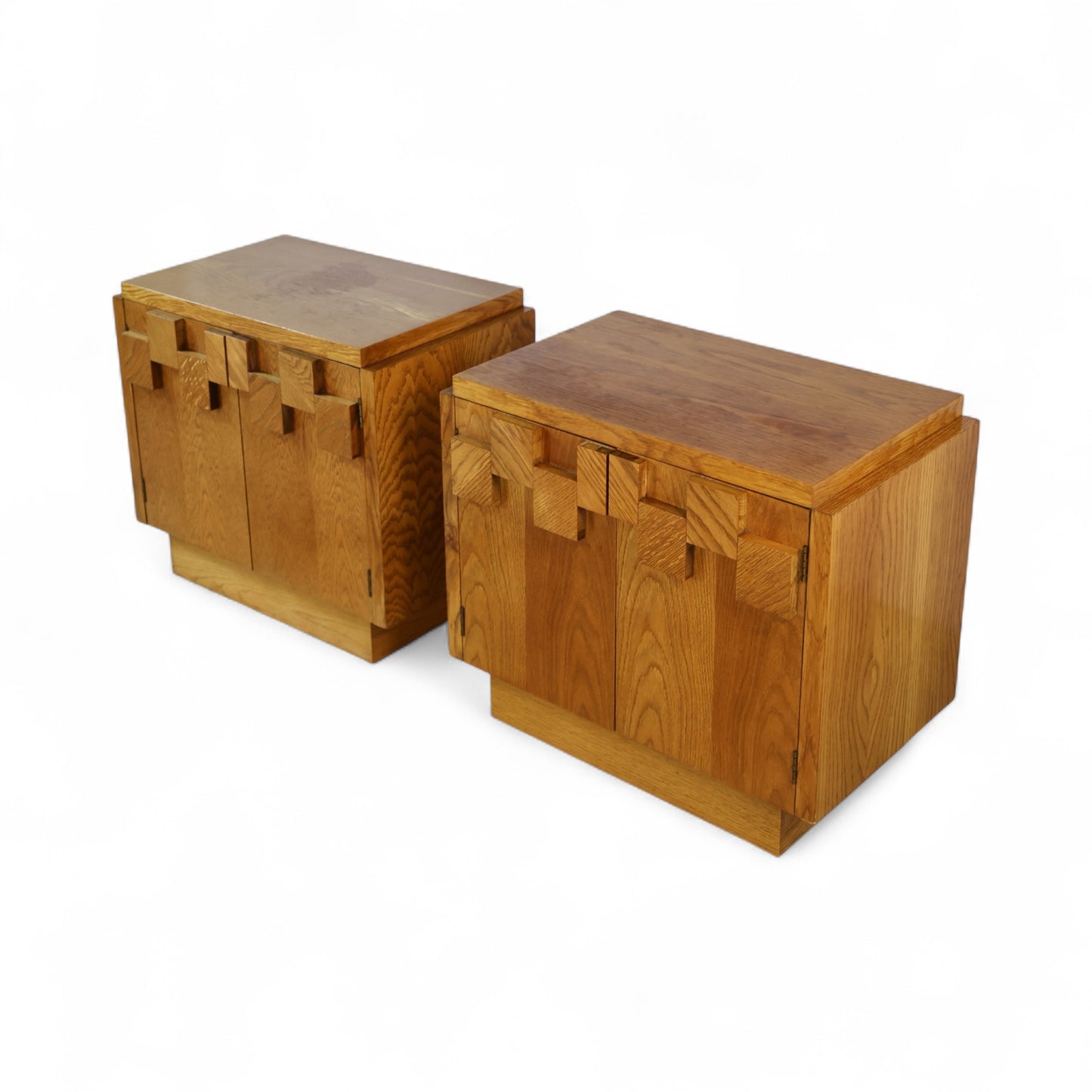 Lane Staccato Vintage Mid Century Modern Brutalist White Oak Pair of Nightstands c. 1970s