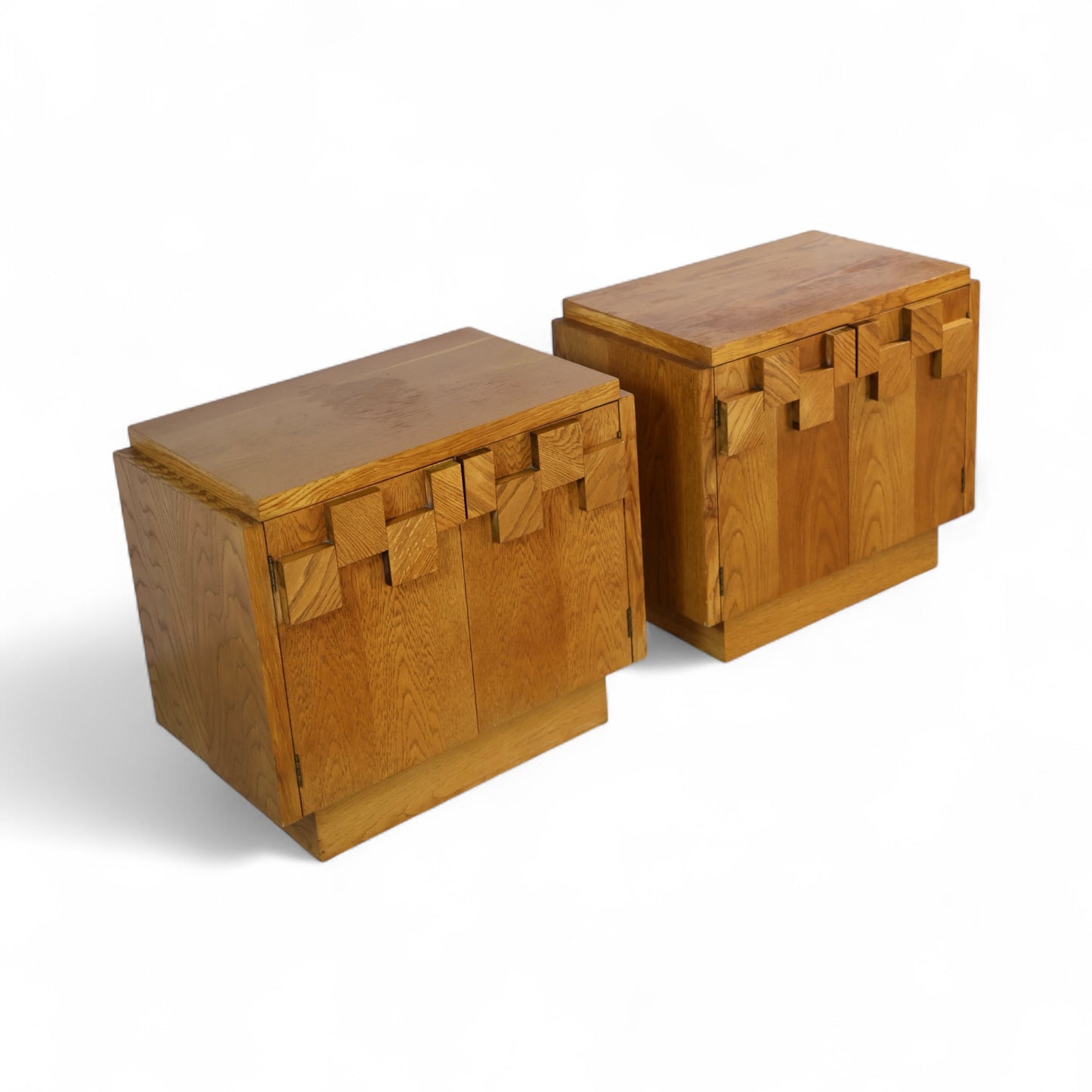 Lane Staccato Vintage Mid Century Modern Brutalist White Oak Pair of Nightstands c. 1970s