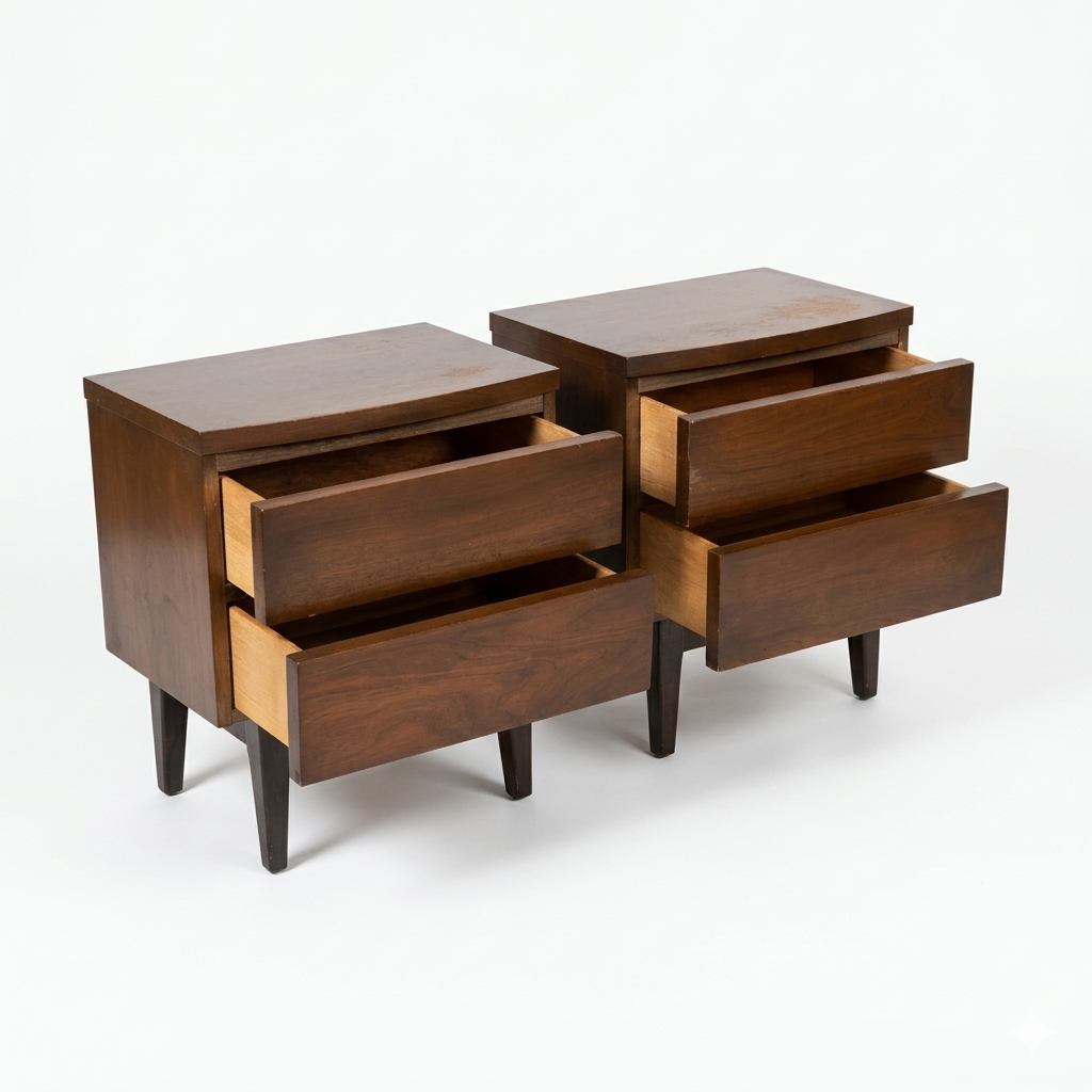 Mid Century Modern Vintage Walnut Pair of Nightstands c. 1960s