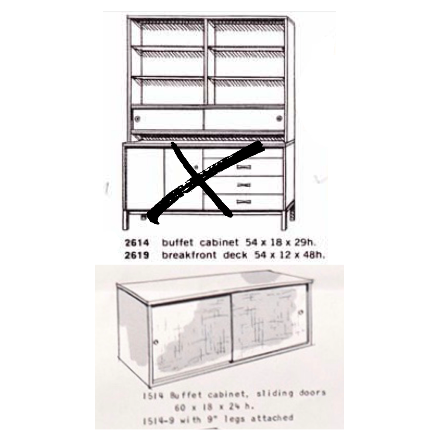 Paul Mccobb Vintage Mid Century Modern Perimeter Group Hutch and Planner Group Buffet c. 1950s