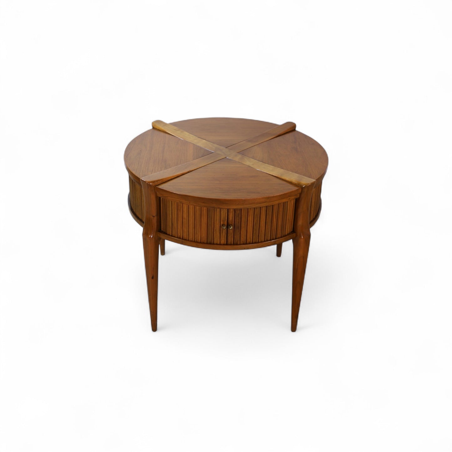 Stunning Vintage Mid Century Modern Tambour Walnut Side Table c. 1960s