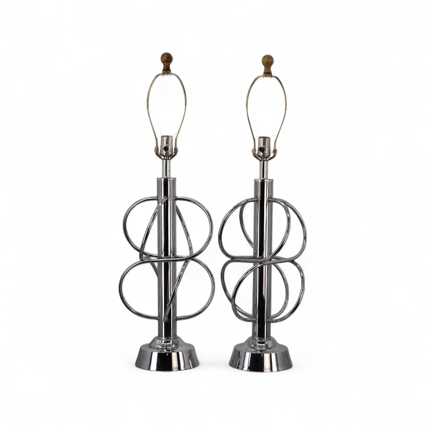 Intersecting Vintage Mid Centuey Modern Atomic Pair of Chrome Table Lamps