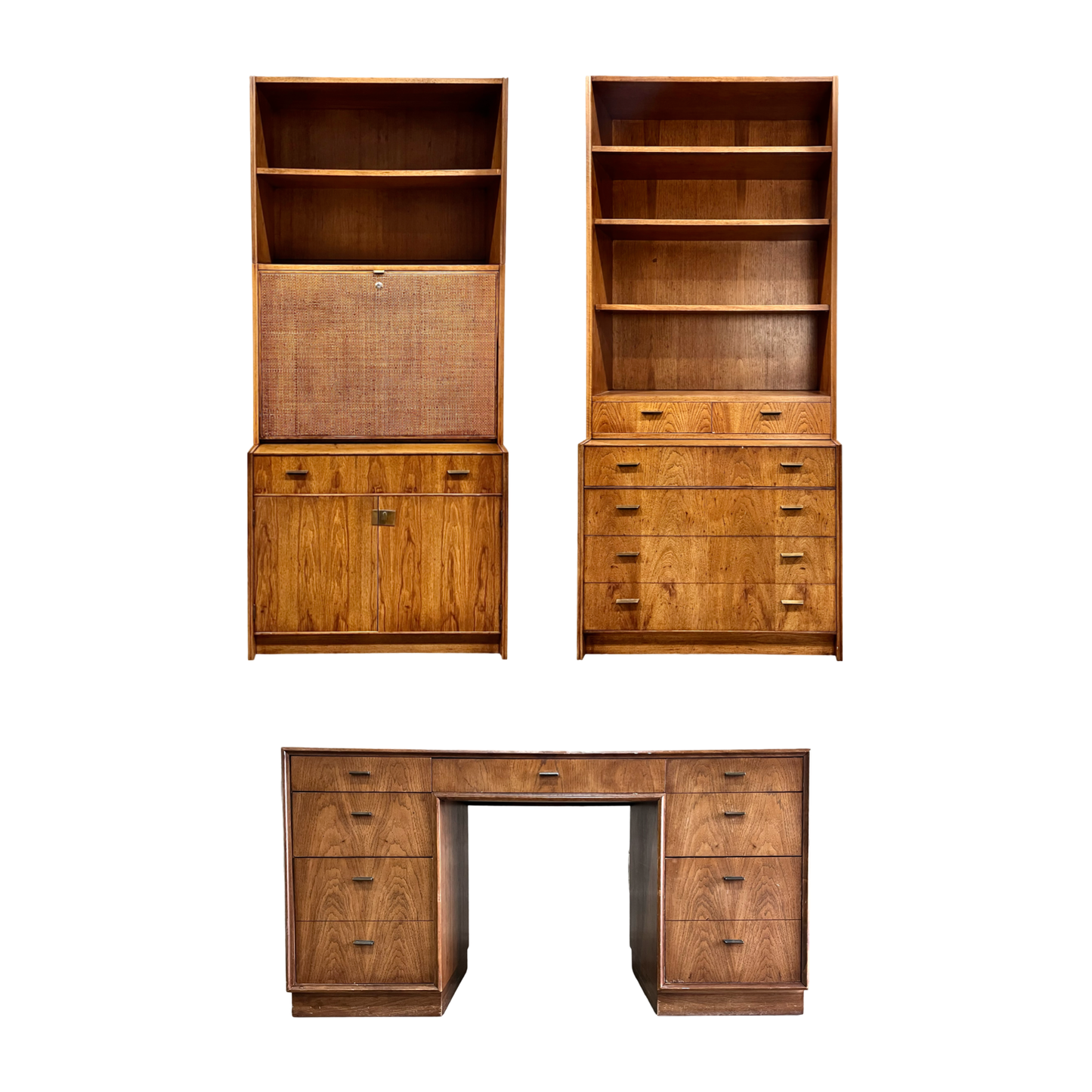 Jack Cartwright for Founders Patterns 15 Mid Century Modern Bookshelf Cabinet with Drop Down Desk c. 1960s