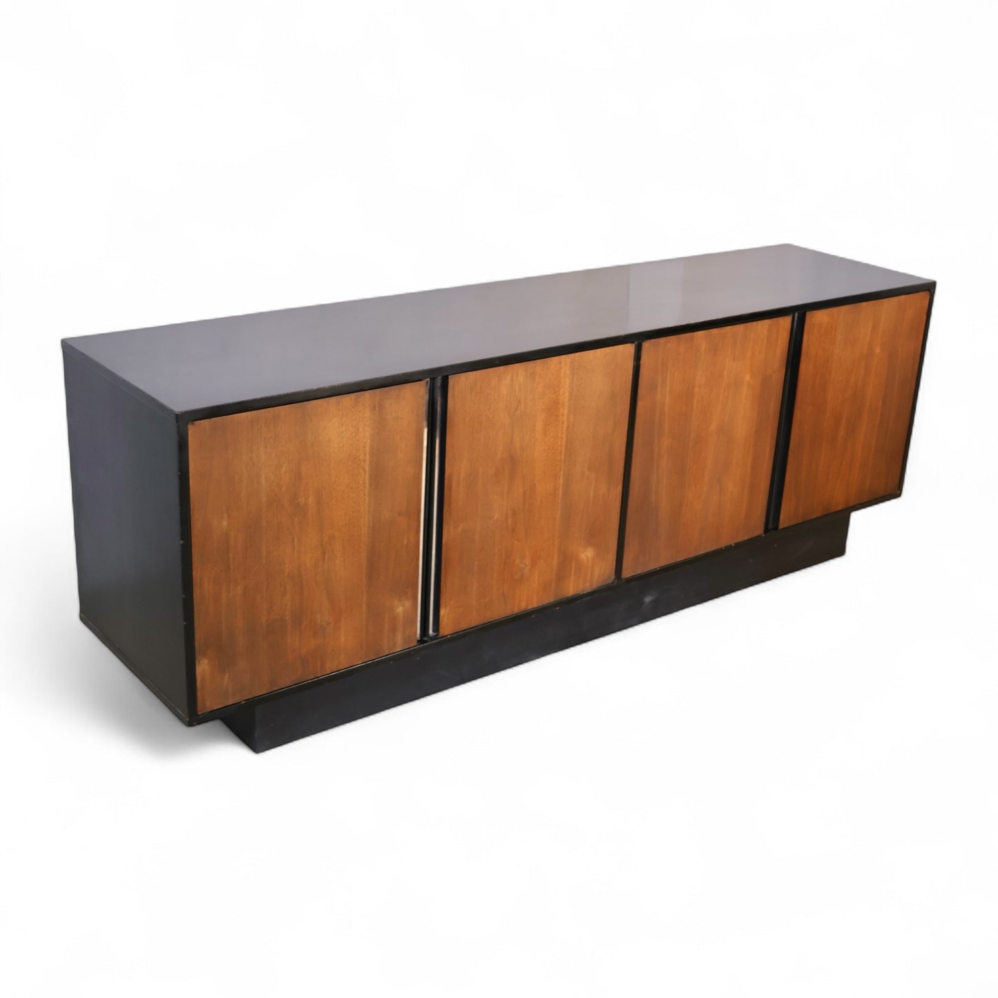 Milo Baughman Style Vintage Mid Century Modern Walnut and Chrome Credenza c. 1970s