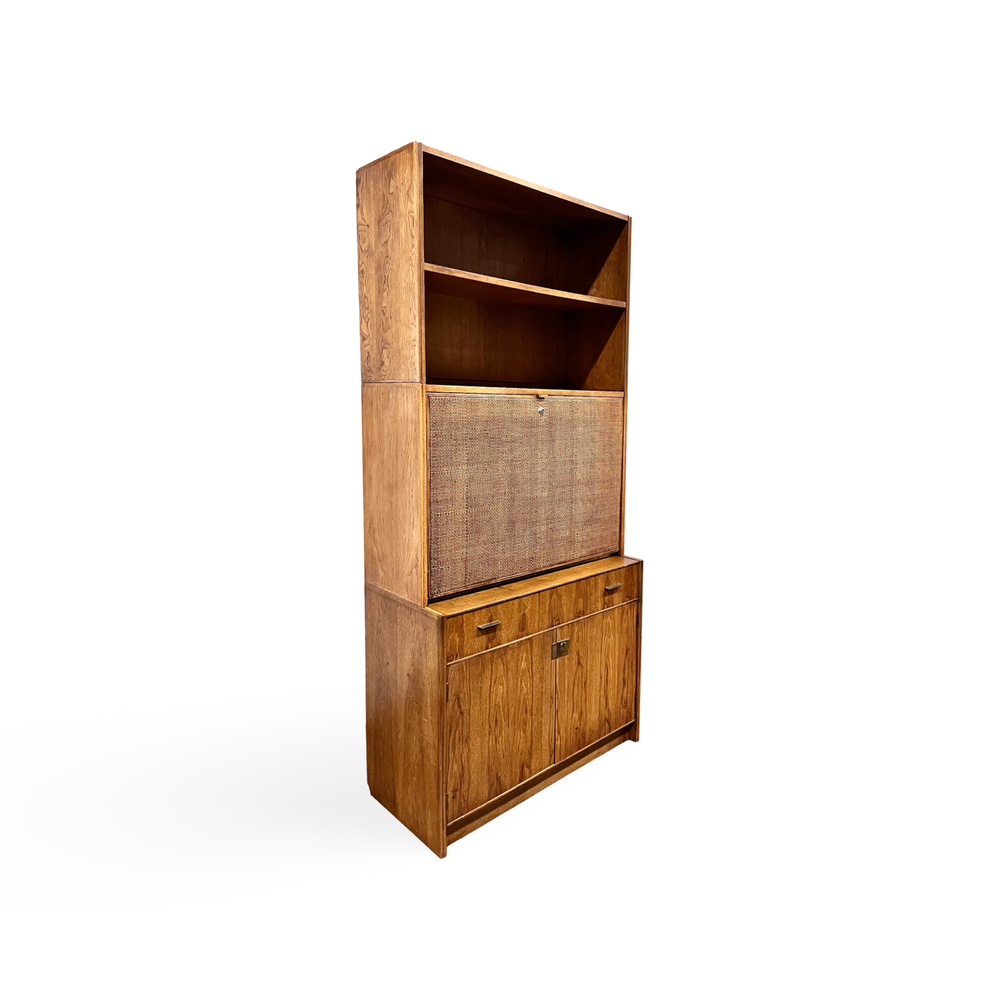 Jack Cartwright for Founders Patterns 15 Mid Century Modern Bookshelf Cabinet with Drop Down Desk c. 1960s