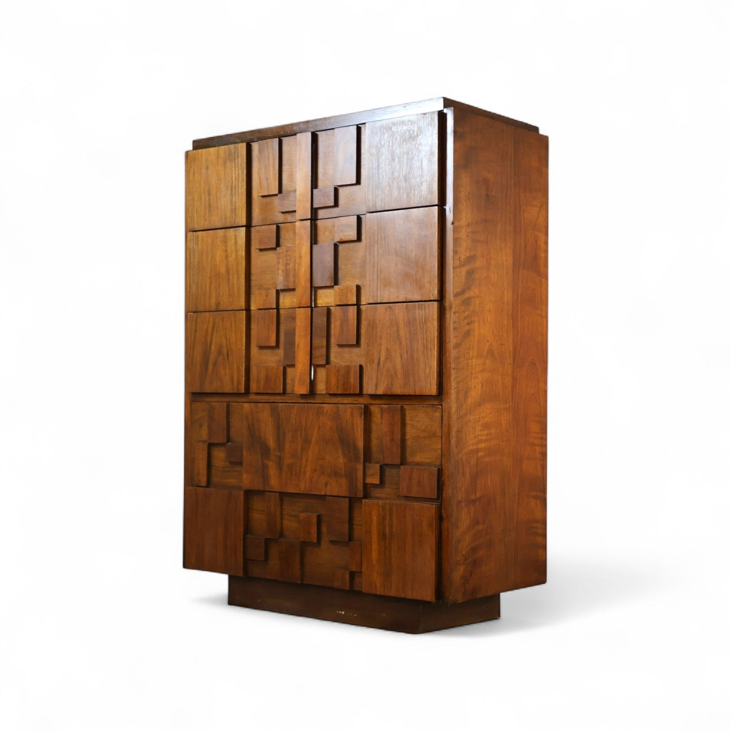 Lane Staccato Vintage Brutalist Mid Century Modern 5 Drawer Highboy Dresser c. 1970s