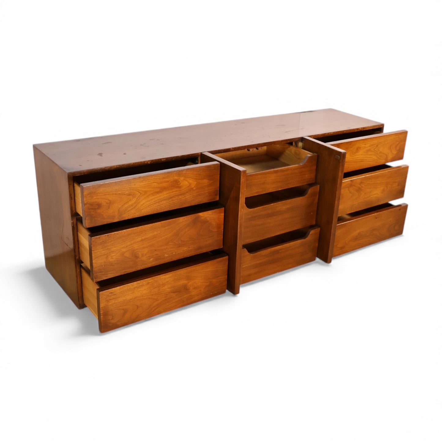 American of Martinsville Vintage Mid Century Modern 9 Drawer Lowboy Dresser c. 1960s