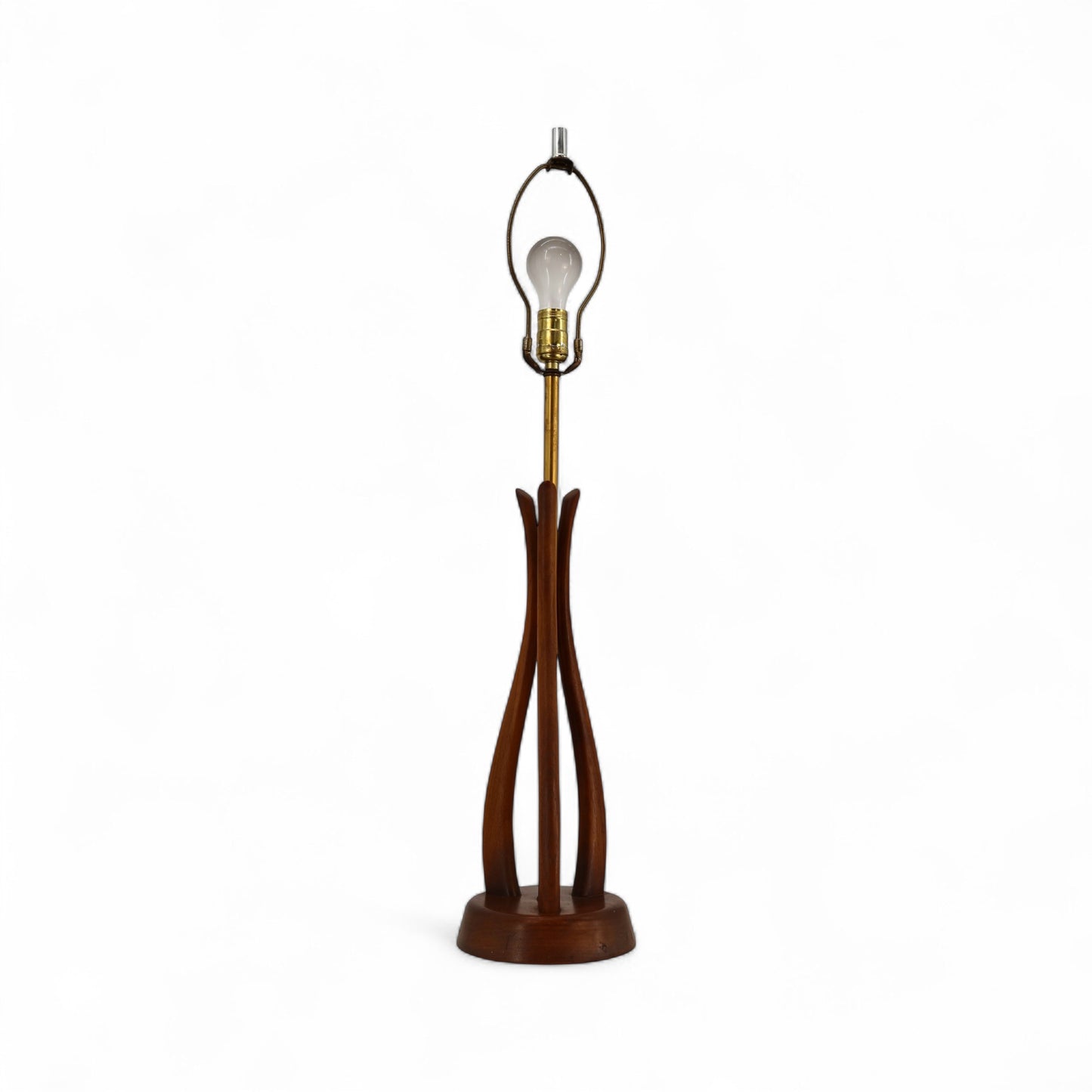 Sculptural Vintage Mid Century Modern Bohemian Blooming Flower Walnut and Brass Table Lamp c. 1960s
