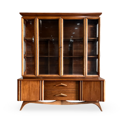 Young Manufacturing Vintage Mid Century Modern Concave 2 Piece Chin... — walnut construction, front view