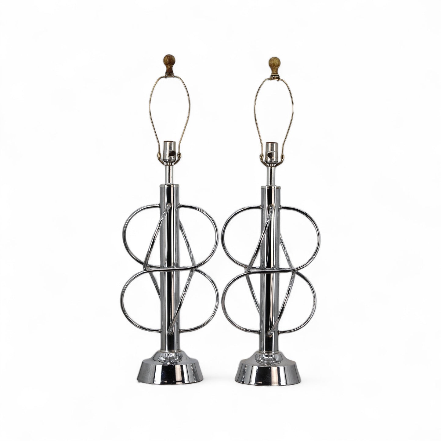 Intersecting Vintage Mid Centuey Modern Atomic Pair of Chrome Table Lamps