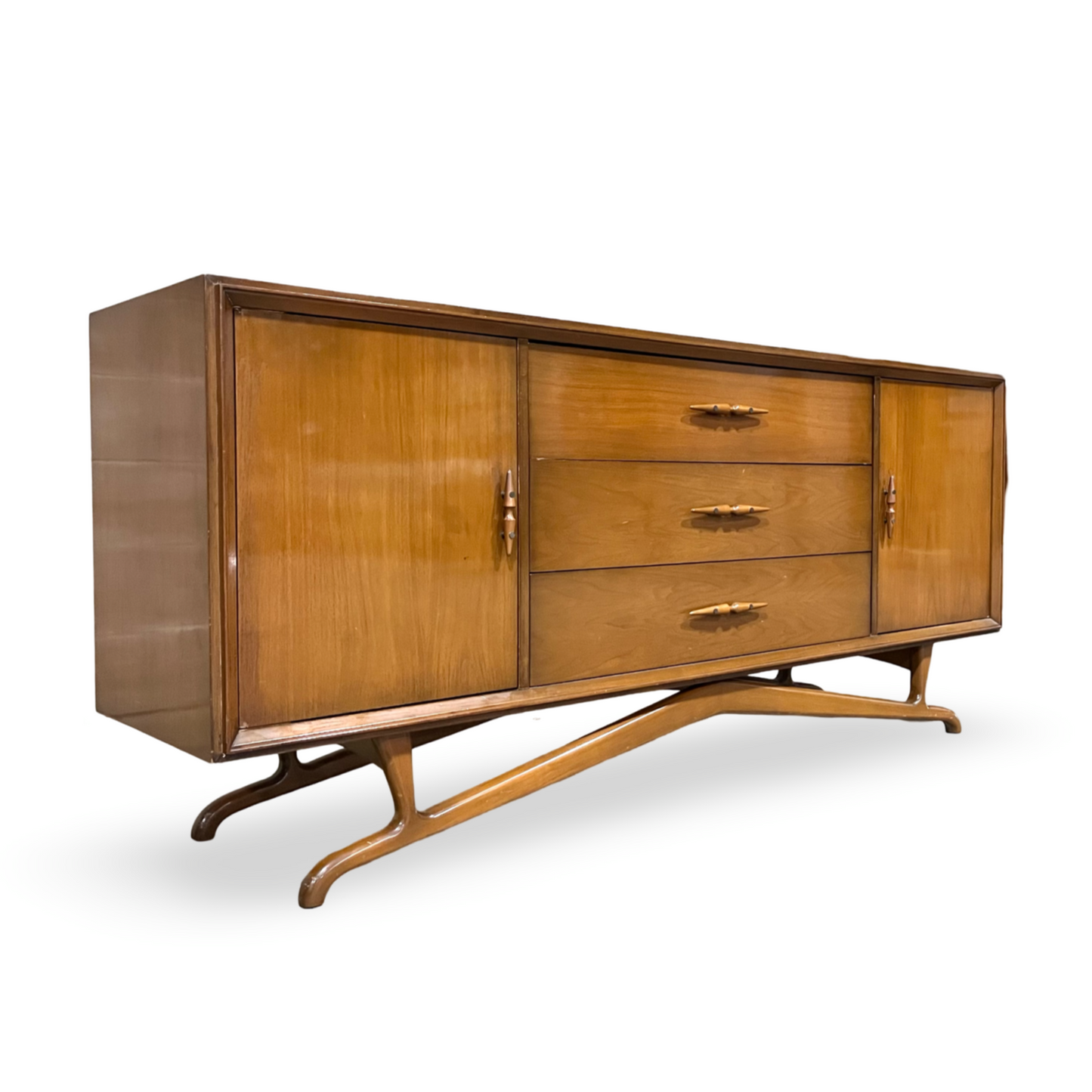 Geometric Base Vintage Mid Century Modern Lowboy Dresser or Credenza c. 1960s