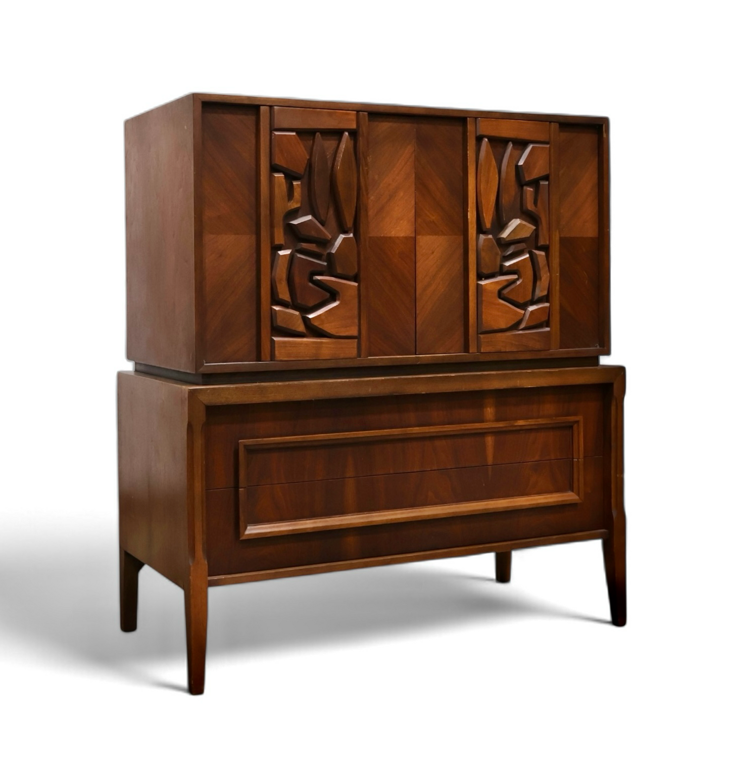United Furniture Tiki Vintage Mid Century Modern Highboy Dresser c. 1960s